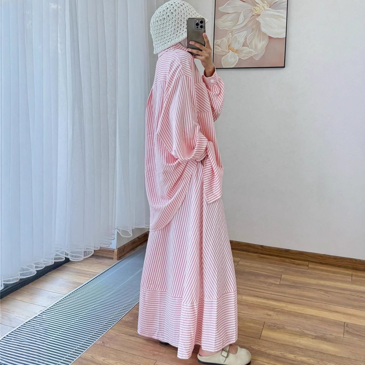 Striped Oversized Shirt & Maxi Skirt Set (MS374)
