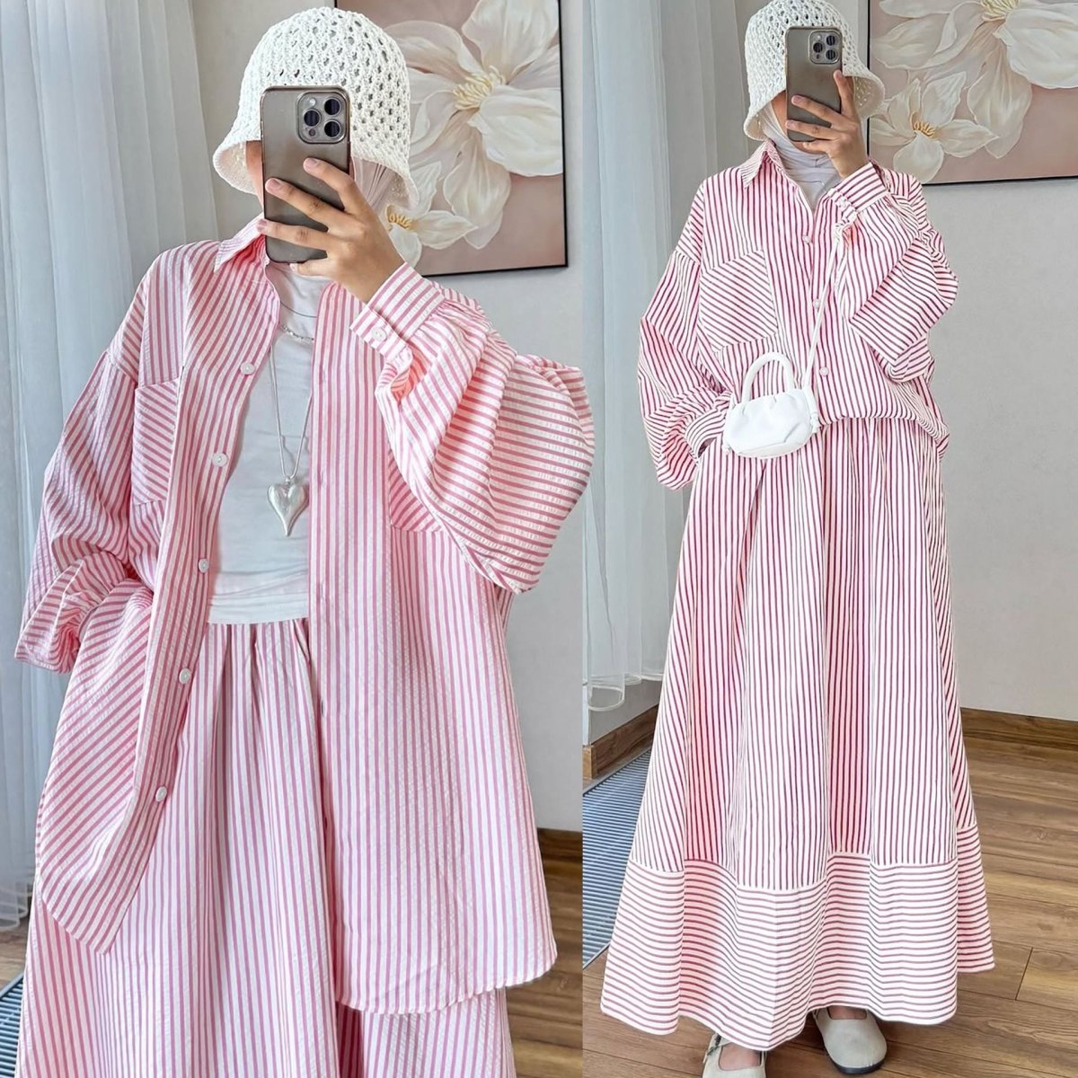 Striped Oversized Shirt & Maxi Skirt Set (MS374)