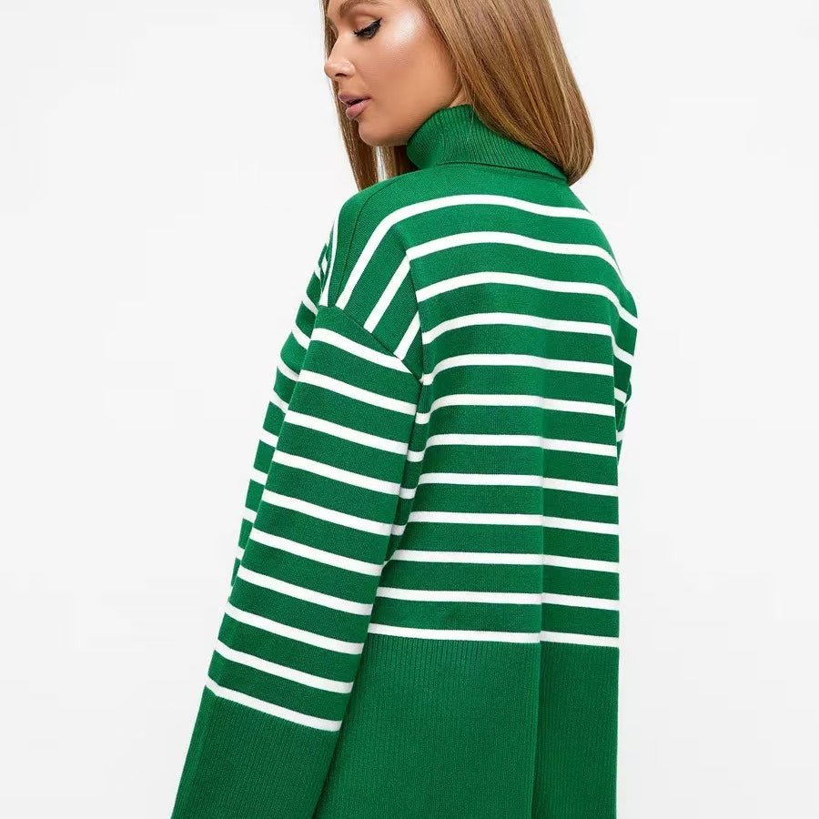 Striped Turtleneck Sweater | Oversized Colorblock Pullover(MS252)