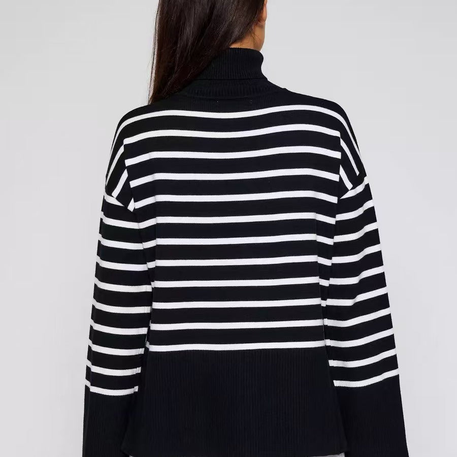 Striped Turtleneck Sweater | Oversized Colorblock Pullover(MS252)