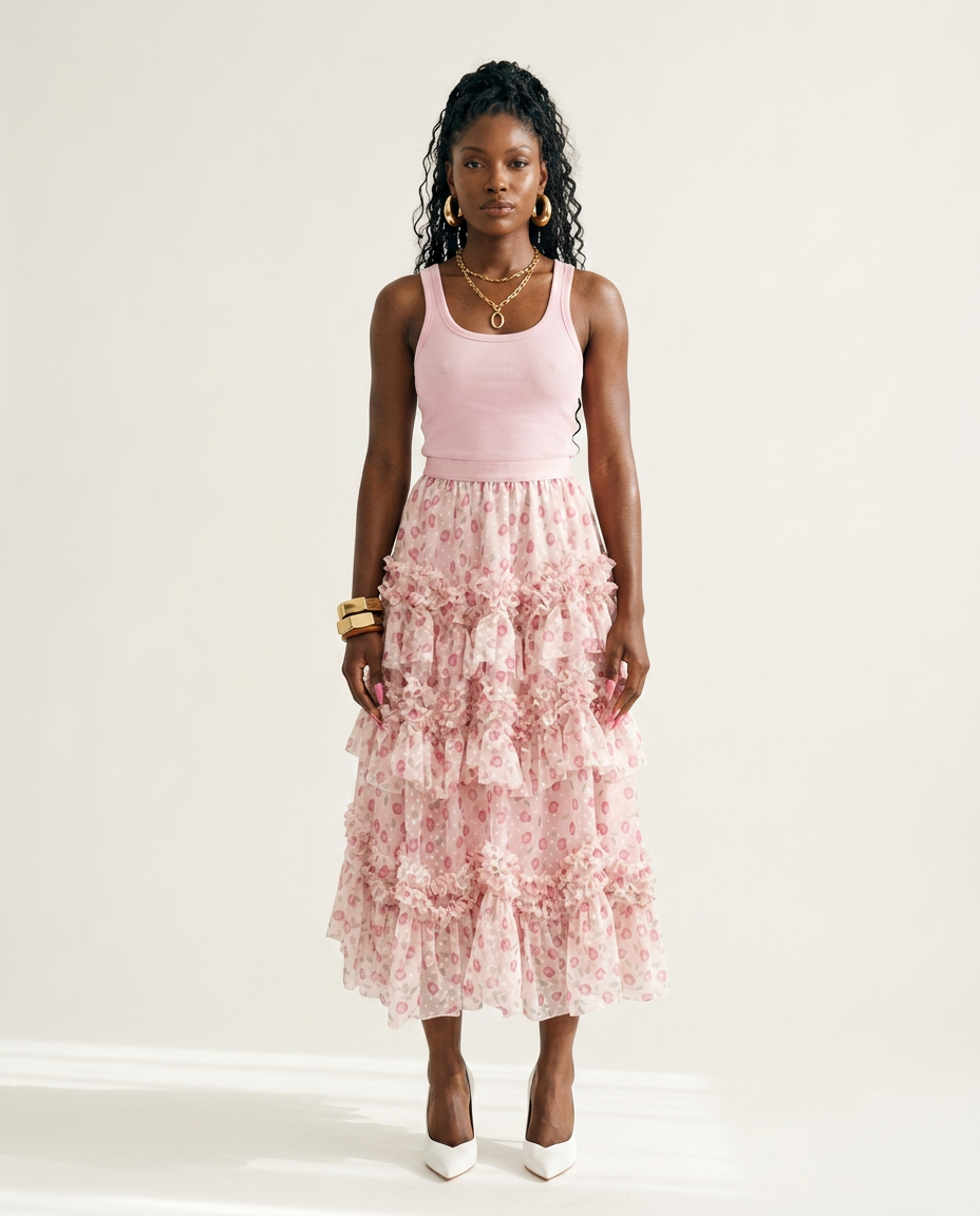 Divine Floral Ruffle Maxi Skirt