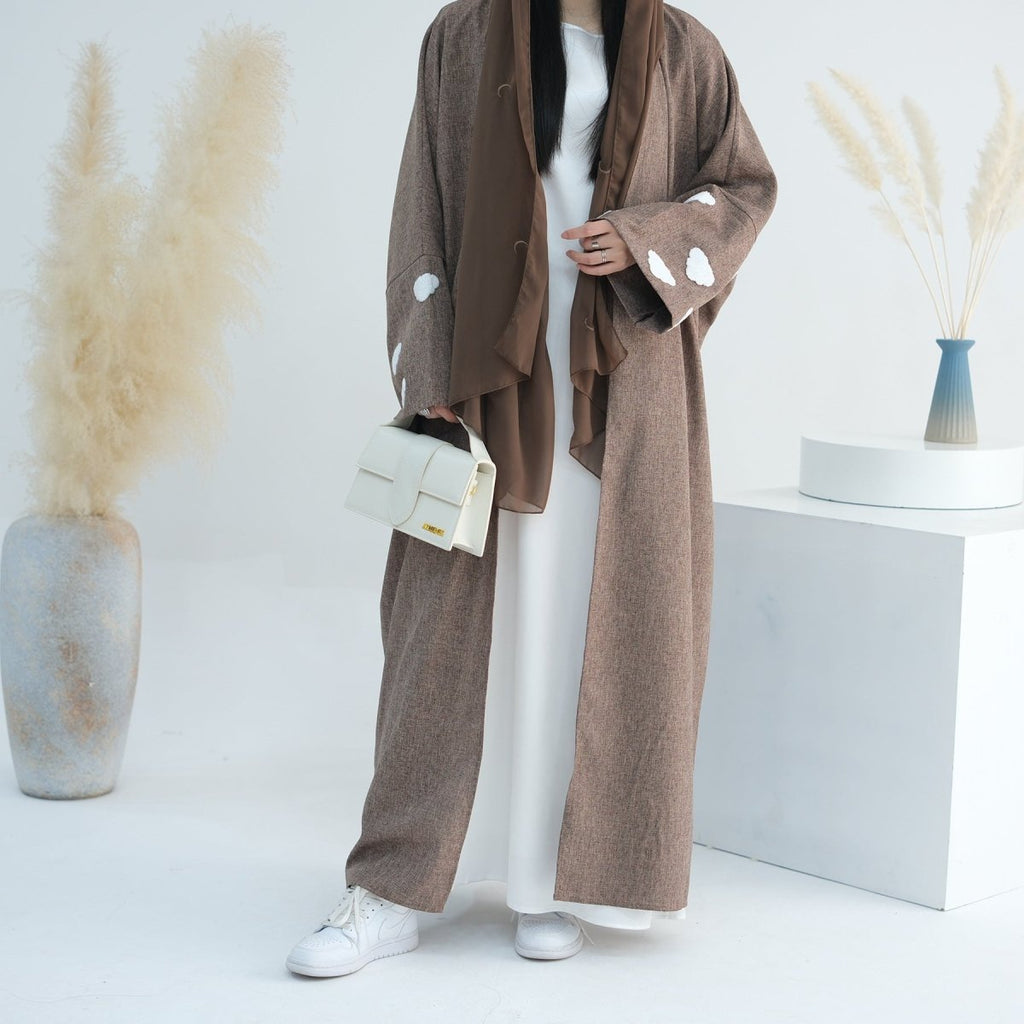 Stylish Cloud Embroidered Elegant Cardigan Abaya (MOA053)