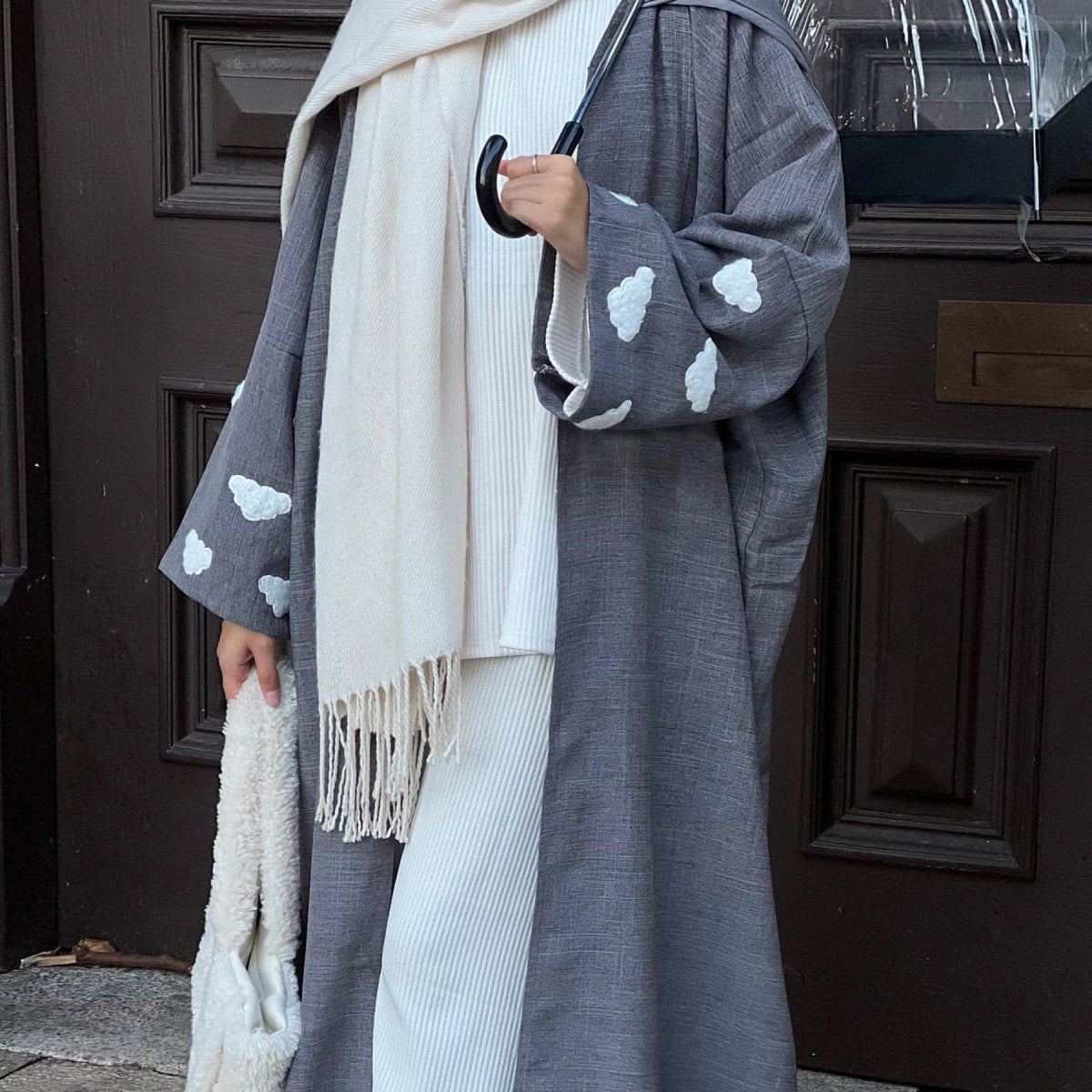 Stylish Cloud Embroidered Elegant Cardigan Abaya (MOA053)