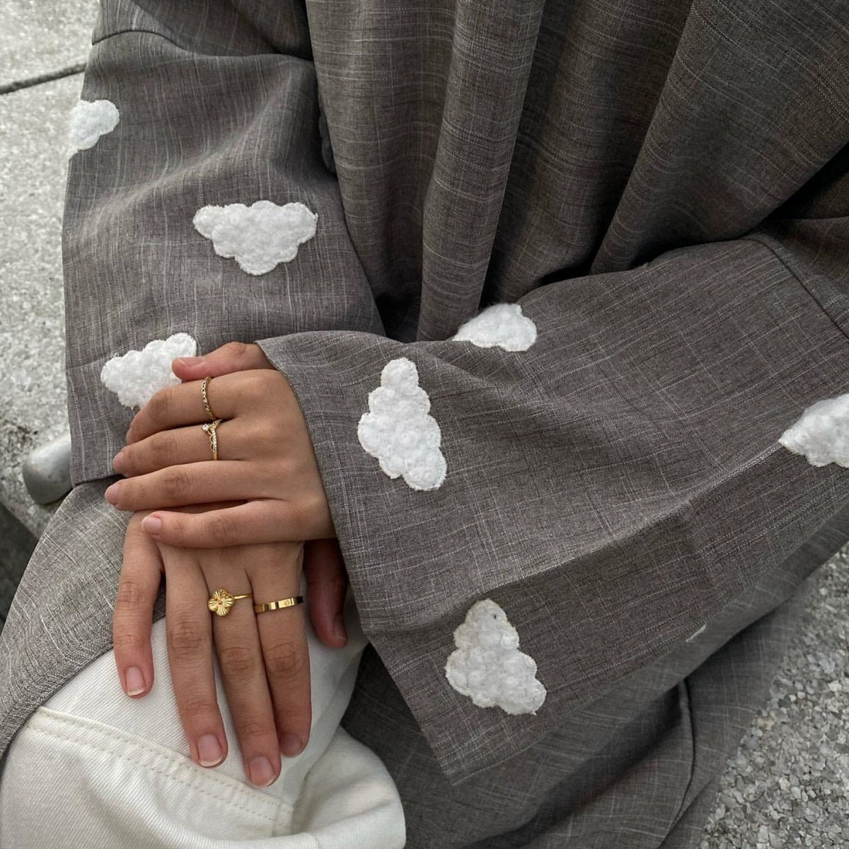 Stylish Cloud Embroidered Elegant Cardigan Abaya (MOA053)