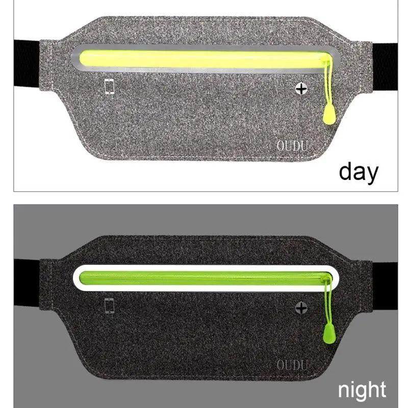 Stylish Hidden Waist Bag Sports Phone Men's Belt Bag Ultra-Thin Waterproof Mini Fanny Pack Black Reflective Runners Belt Jogging Pocket Belt