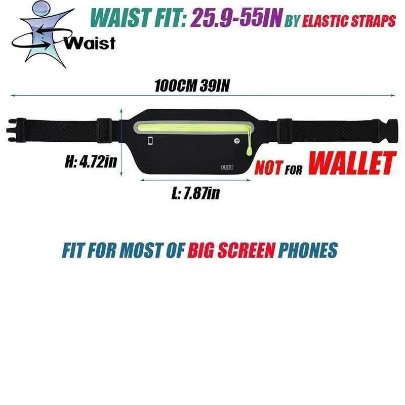 Stylish Hidden Waist Bag Sports Phone Men's Belt Bag Ultra-Thin Waterproof Mini Fanny Pack Black Reflective Runners Belt Jogging Pocket Belt