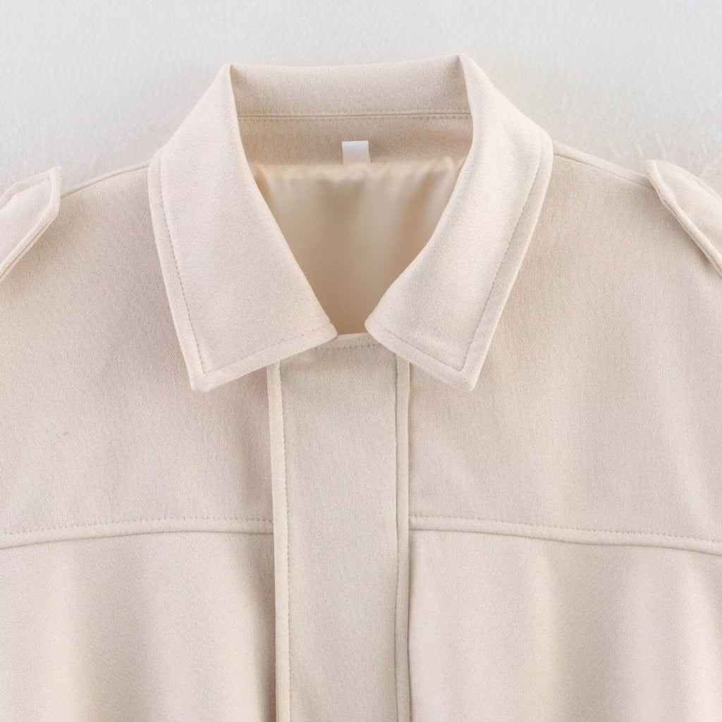 Suede Bomber Jacket | Collared Flight Jacket with Shoulder Tabs(MS240)