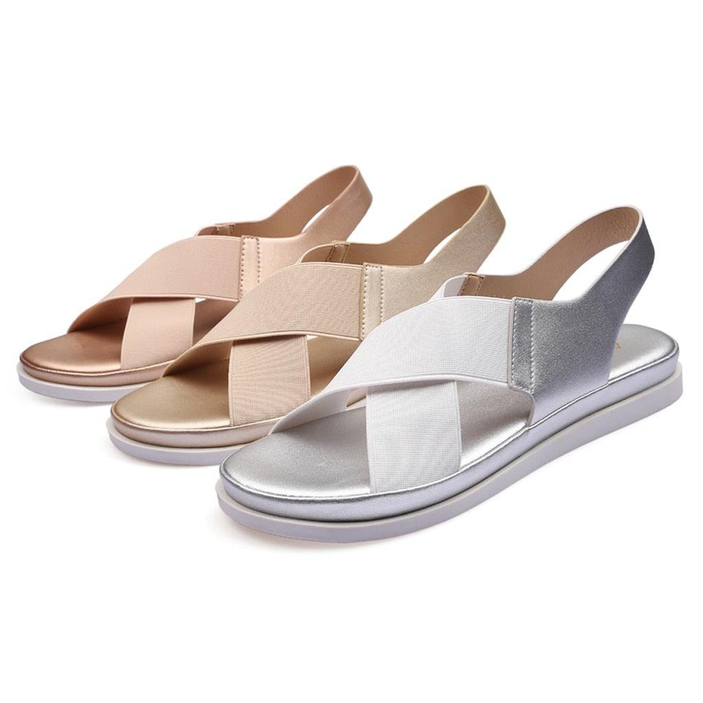 Summer Comfy Slip On Women Sandals Elastic Textile Sandals Casual Beach Shoes For Woman Classics Non-slip Lightweight Flat Sandals Fashion Sandals Ankle Strap Flat Sandals