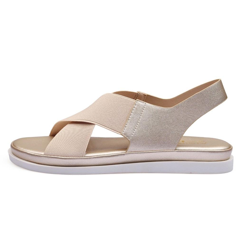 Summer Comfy Slip On Women Sandals Elastic Textile Sandals Casual Beach Shoes For Woman Classics Non-slip Lightweight Flat Sandals Fashion Sandals Ankle Strap Flat Sandals