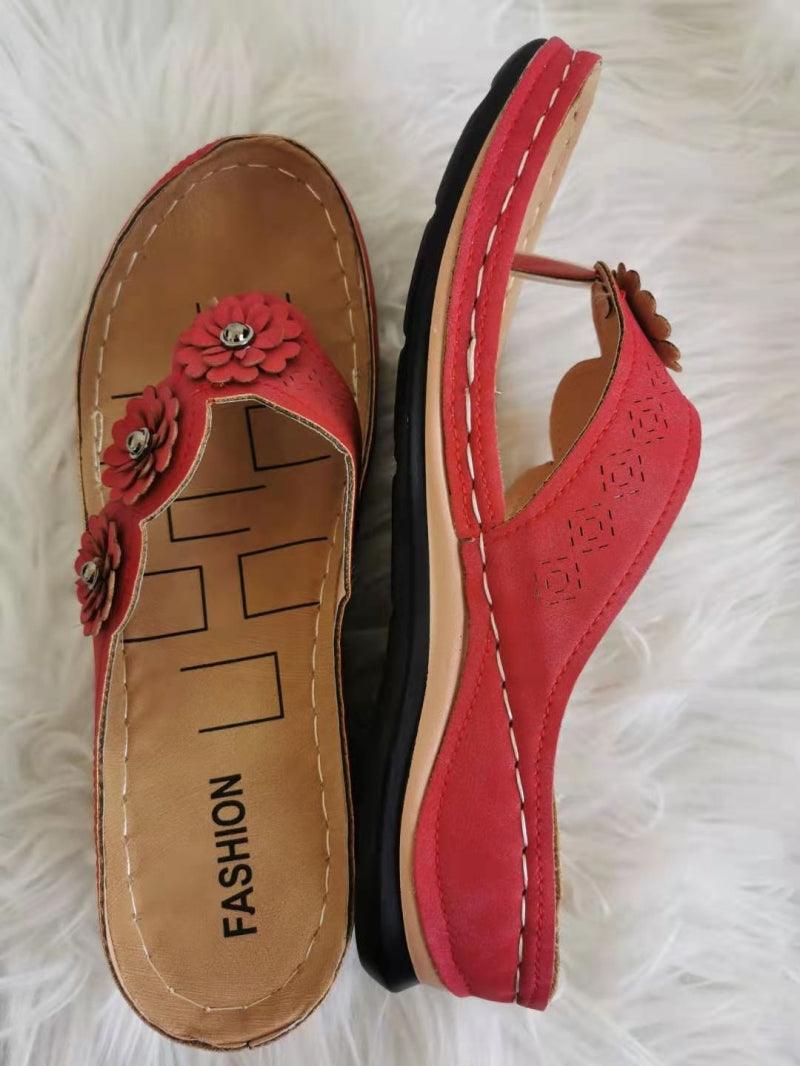 Summer Flat Sandal For Women Multicolor Handmade Retro Flowers Flip-Flops Women Slippers Cute Flat Summer Flats Sandals Women Strappy Flat Open Toe Sandals