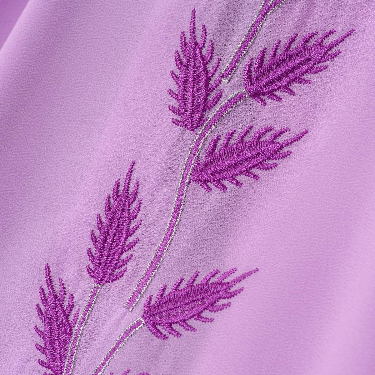 Summer Floral Embroidered Elegant Crew Neck Long Sleeve Chiffon Abaya Dress with Matching Headscarf (MA230)