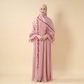 Summer Floral Embroidered Elegant Crew Neck Long Sleeve Chiffon Abaya Dress with Matching Headscarf (MA230)