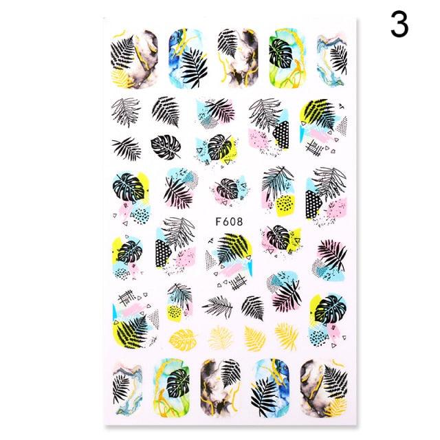 Summer Glitter Nail Decals Stickers Gold Black White Leaf Manicuring Foils Geometric Slider Nail Art Adhesive Decor Adhesive 3D Wave Design Decoration for Women Girls Art Stickers Decal Decoration Metallic Curve Strip Line Nail Decor