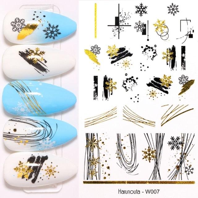 Summer Glitter Nail Decals Stickers Gold Black White Leaf Manicuring Foils Geometric Slider Nail Art Adhesive Decor Adhesive 3D Wave Design Decoration for Women Girls Art Stickers Decal Decoration Metallic Curve Strip Line Nail Decor