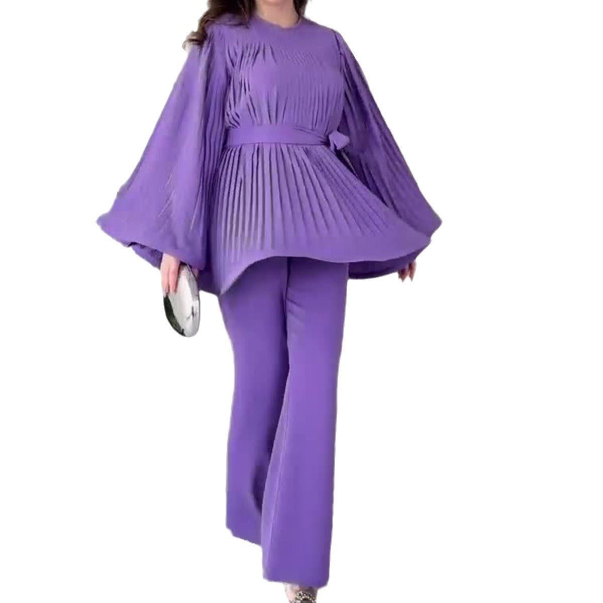 Summer Pleated Design Breathable Loose Pants Two-Piece Set (MS083)