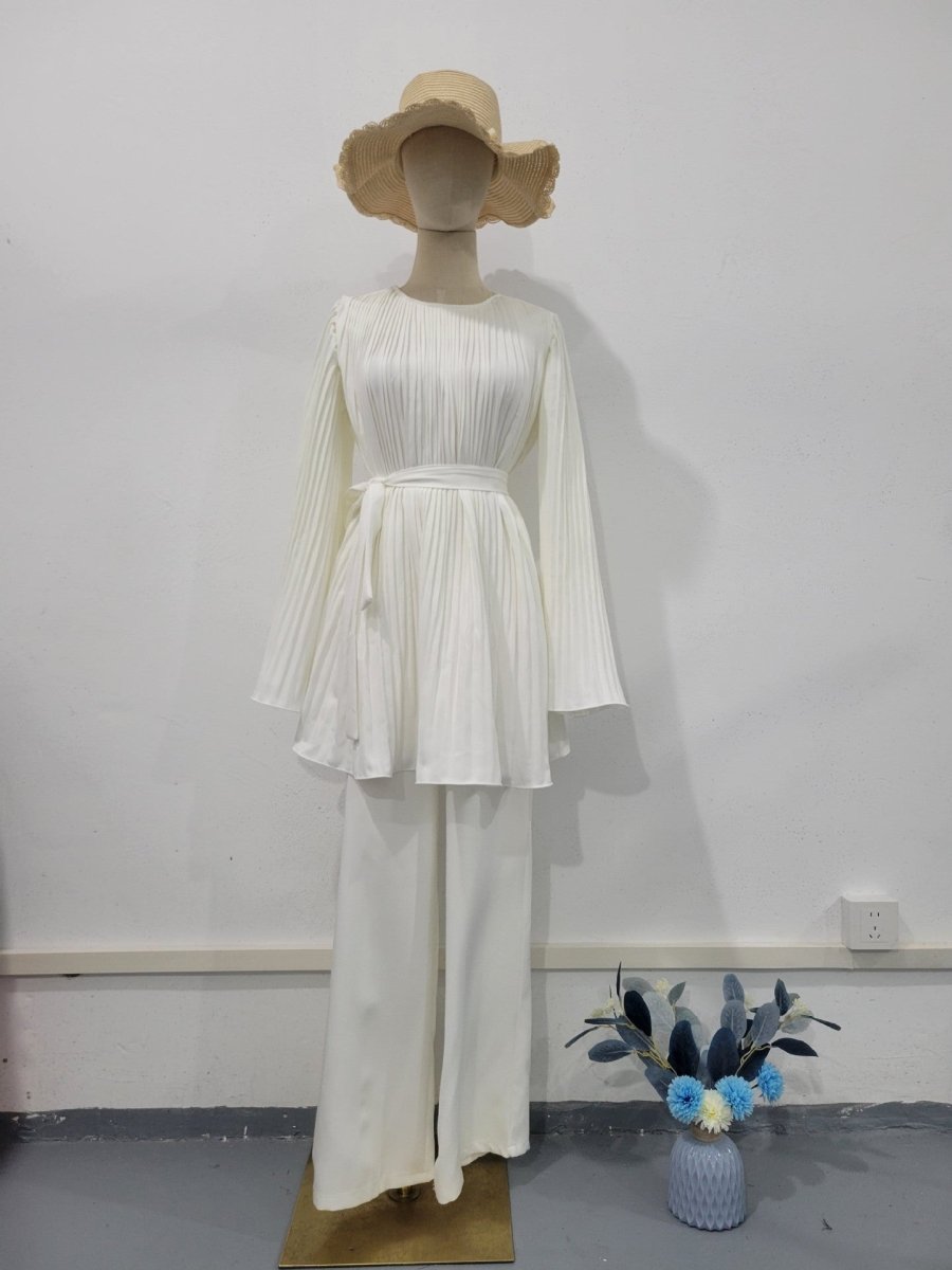 Summer Pleated Design Breathable Loose Pants Two-Piece Set (MS083)