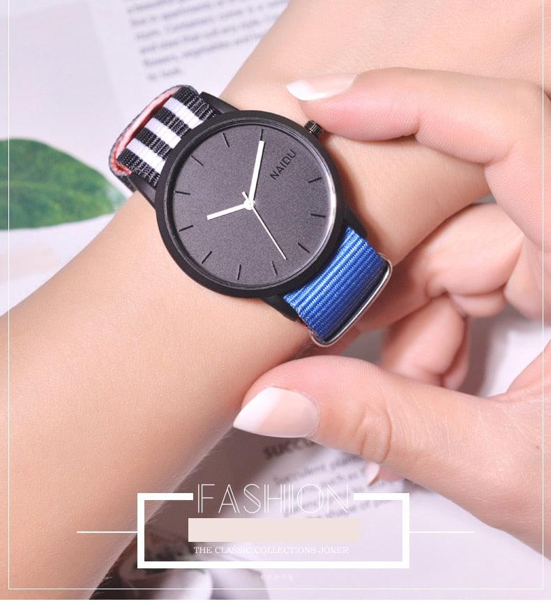 Summer Style Canvas Women Quartz Watch New Fashion Casual Wristwatches Woman Outdoor Unisex Watches Casual Sports Wrist Watch With Nylon Strap Elegant Design