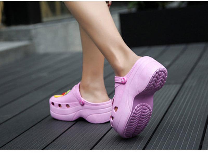 Summer Women Clogs Platform Garden Sandals Fruit Slippers Slip On Beach Shoes Fashion Slides Platform Clogs Beach Sandals Slippers For Women