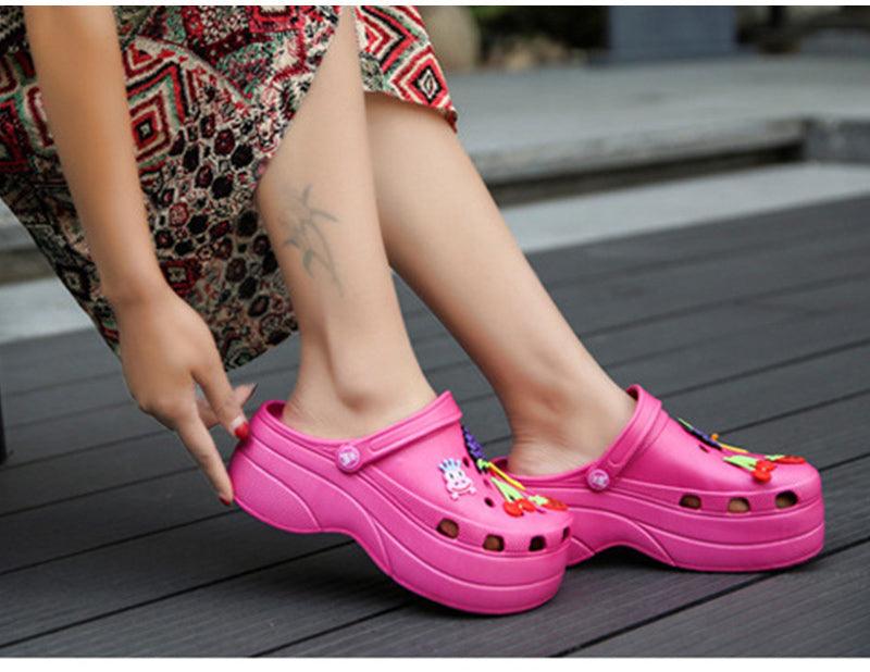 Summer Women Clogs Platform Garden Sandals Fruit Slippers Slip On Beach Shoes Fashion Slides Platform Clogs Beach Sandals Slippers For Women