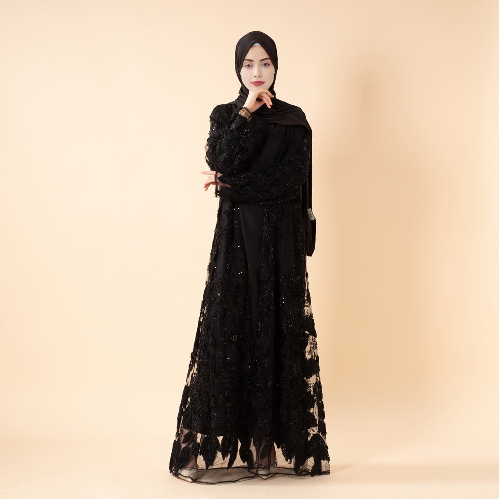 Luxury Couture 3D Floral Embellished Open Abaya(MOA300)