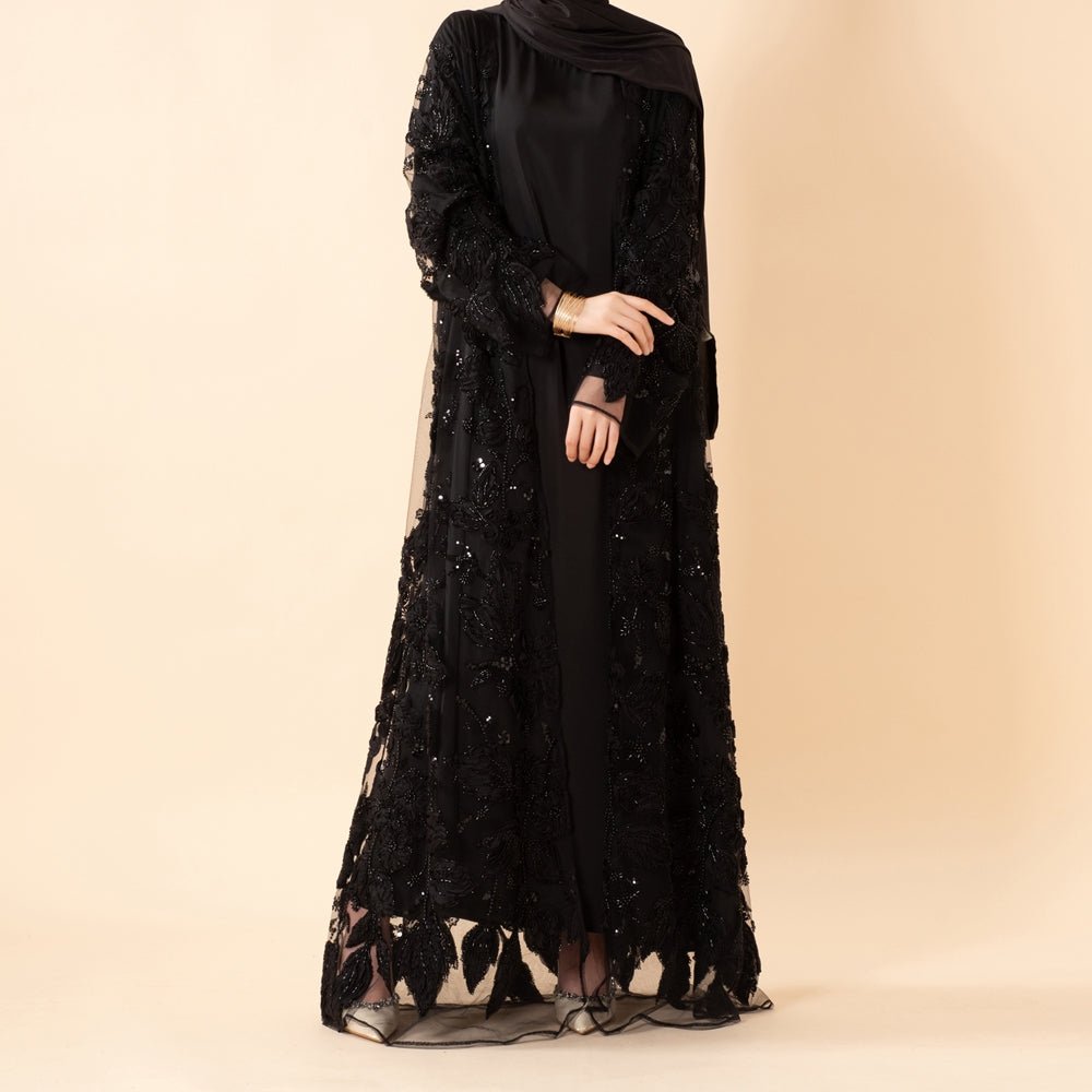 Luxury Couture 3D Floral Embellished Open Abaya(MOA300)