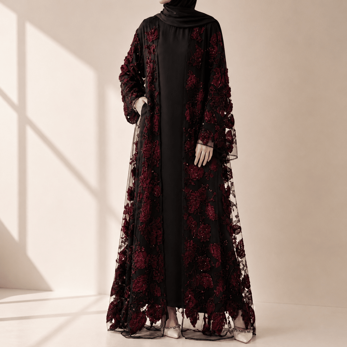 Luxury Couture 3D Floral Embellished Open Abaya(MOA300)