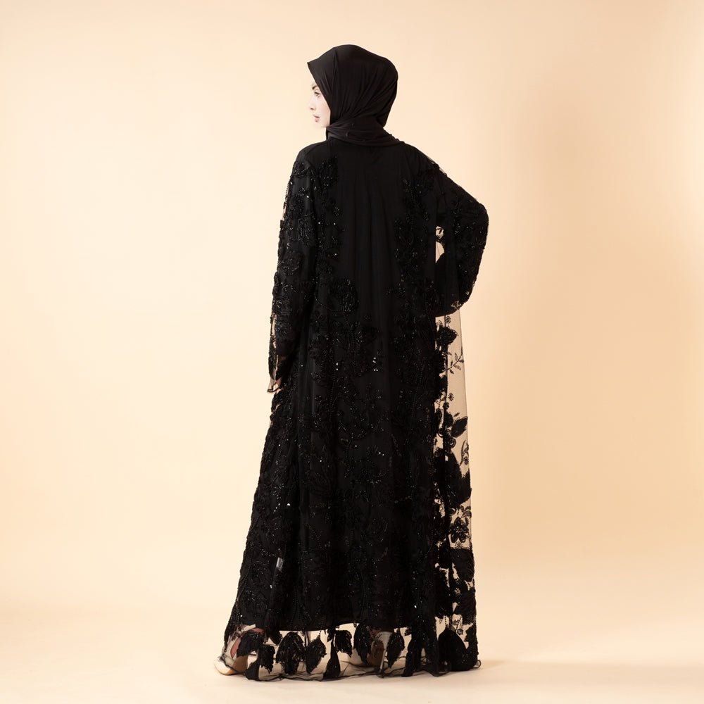 Luxury Couture 3D Floral Embellished Open Abaya(MOA300)