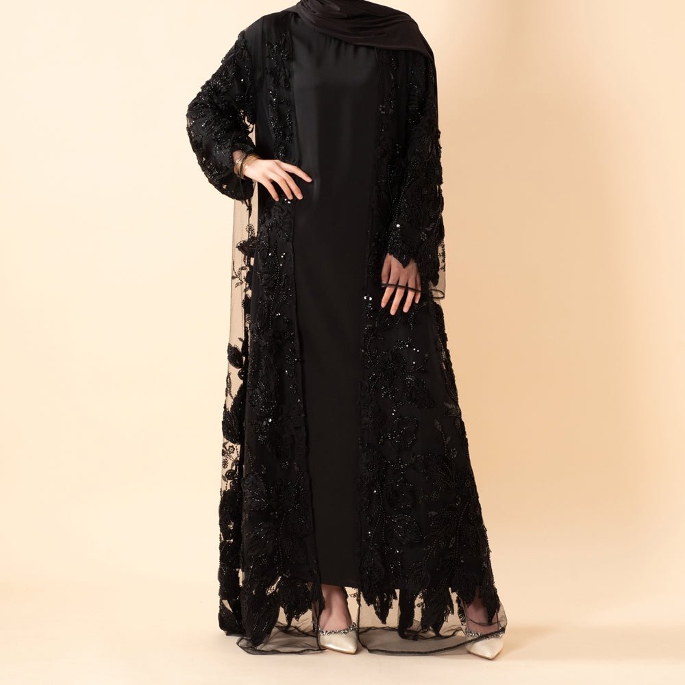 Luxury Couture 3D Floral Embellished Open Abaya(MOA300)
