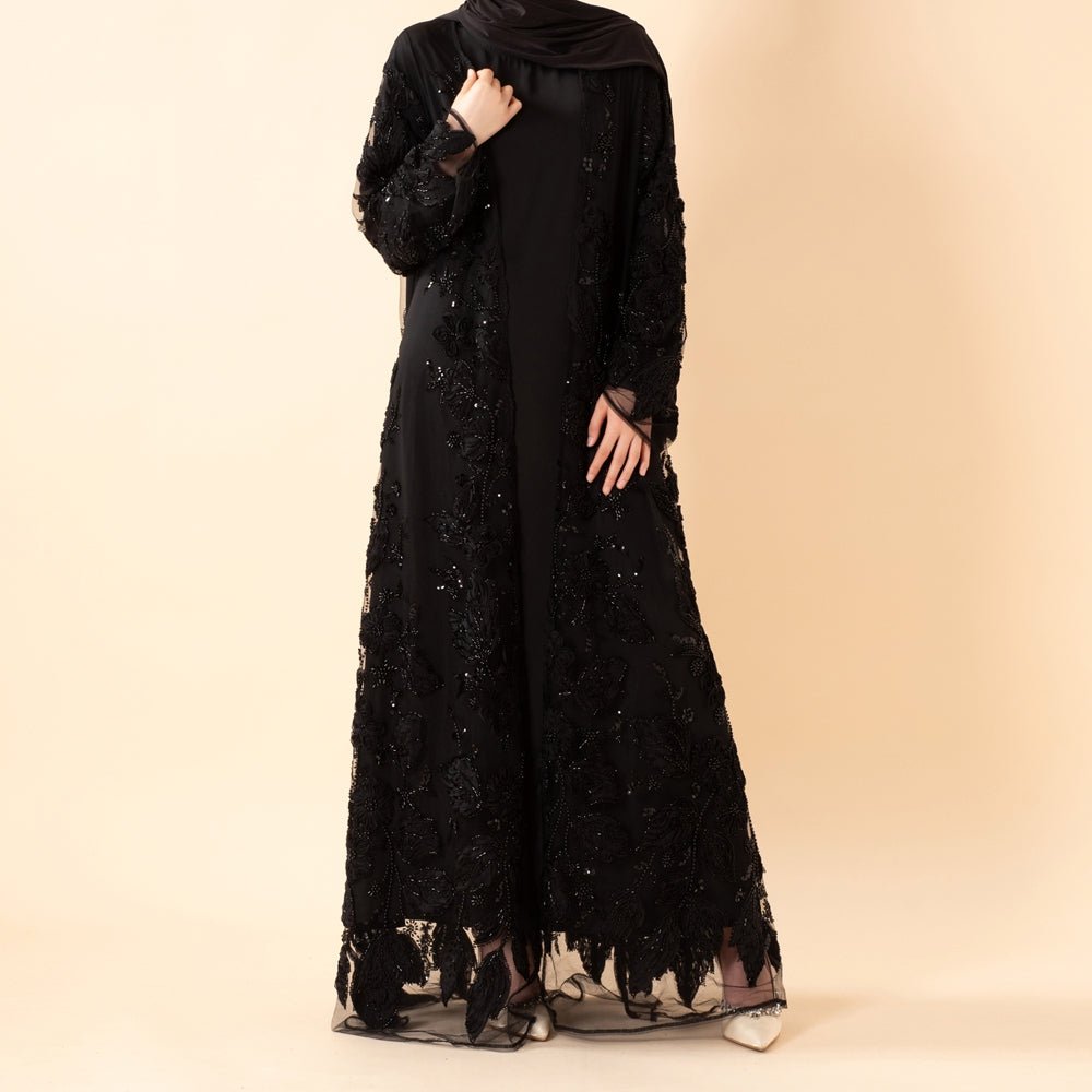 Luxury Couture 3D Floral Embellished Open Abaya(MOA300)