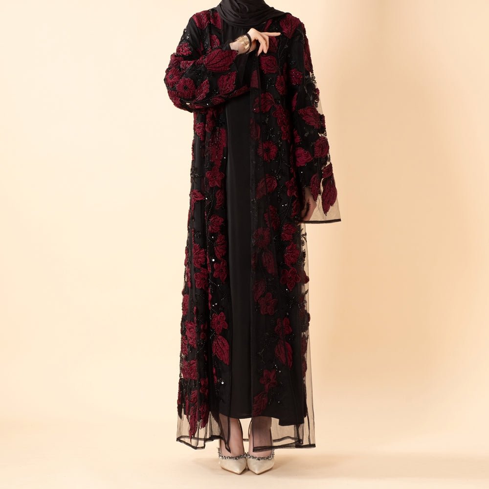 Luxury Couture 3D Floral Embellished Open Abaya(MOA300)