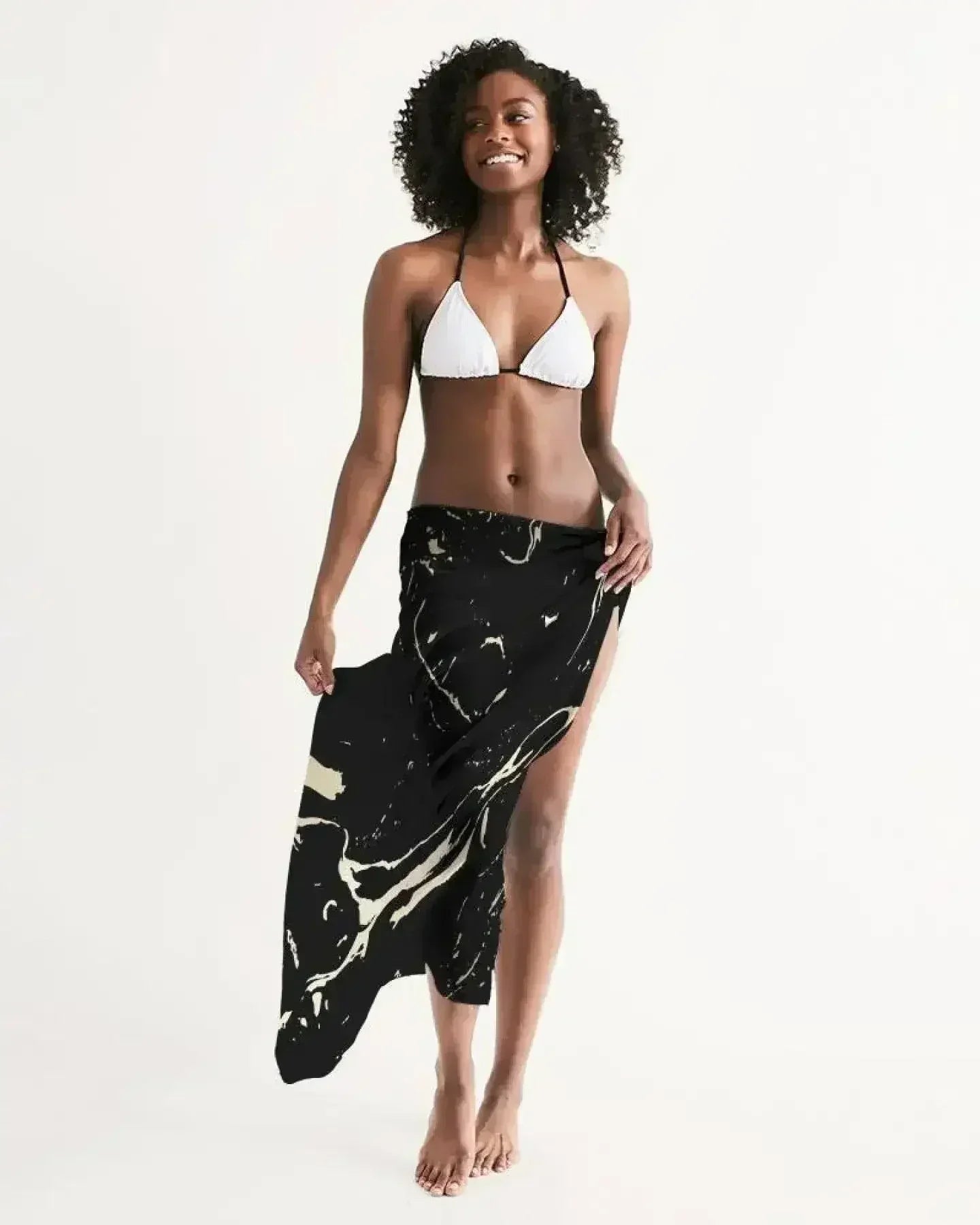 Sheer Swimsuit Cover Up Abstract Print Gold and Black