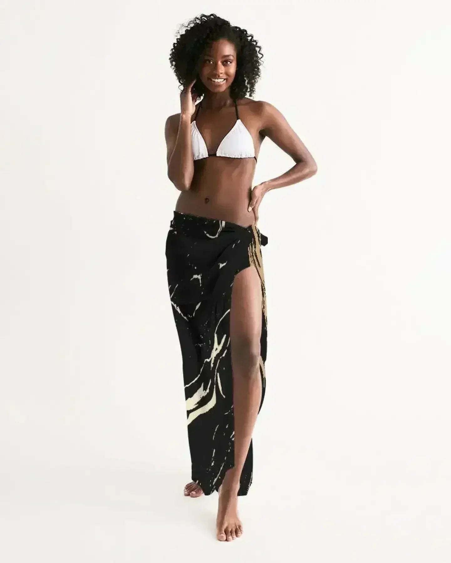 Sheer Swimsuit Cover Up Abstract Print Gold and Black