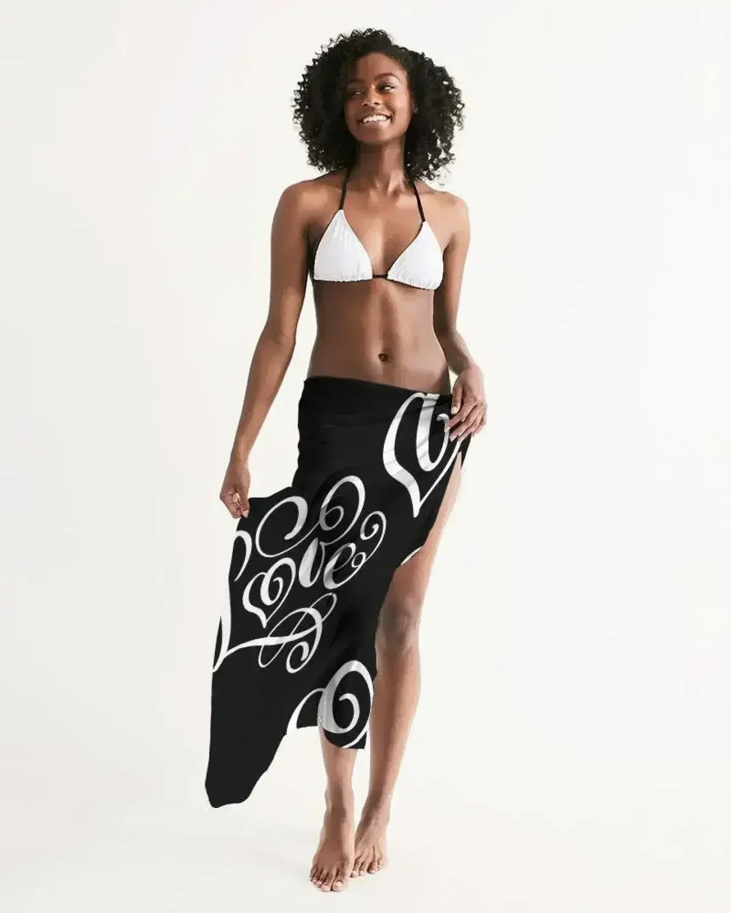 Sheer Sarong Swimsuit Cover Up Wrap / Love Black