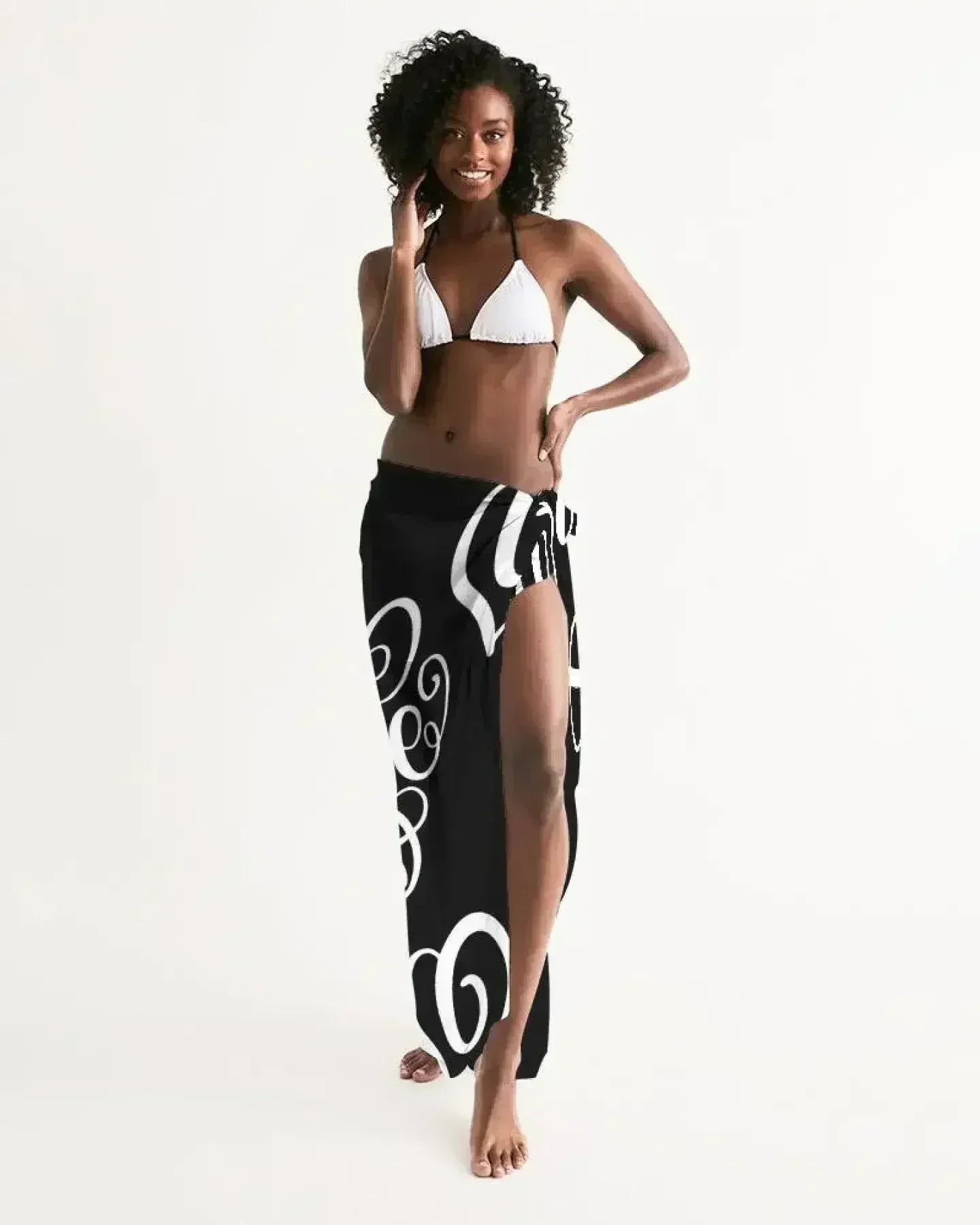 Sheer Sarong Swimsuit Cover Up Wrap / Love Black