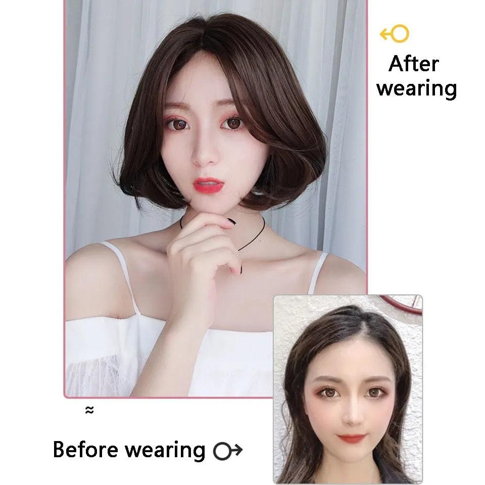 Synthetic Wigs Short Wavy Womens Wig Natural Part Side Hair Black Brown Wigs For Women Heat Resistant Daily Wigs For Black Women Cosplay Wigs For Women Gifts for Girlfriends