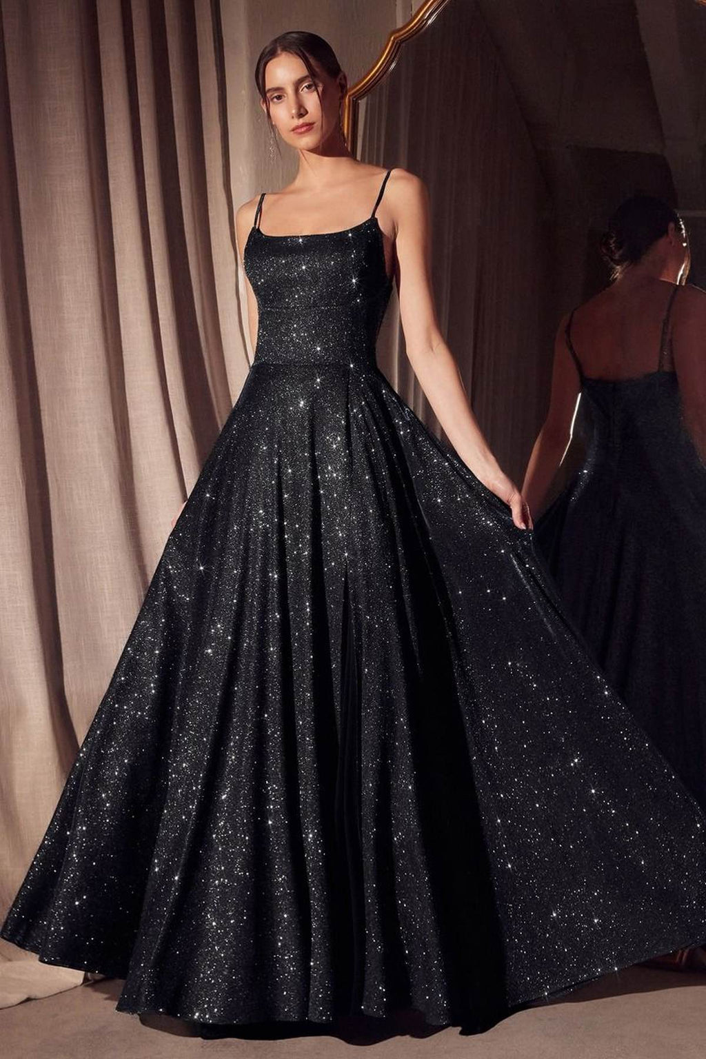 Ladivine Amoris T213 Sleeveless Spaghetti Strap A-Line Glitter Gown