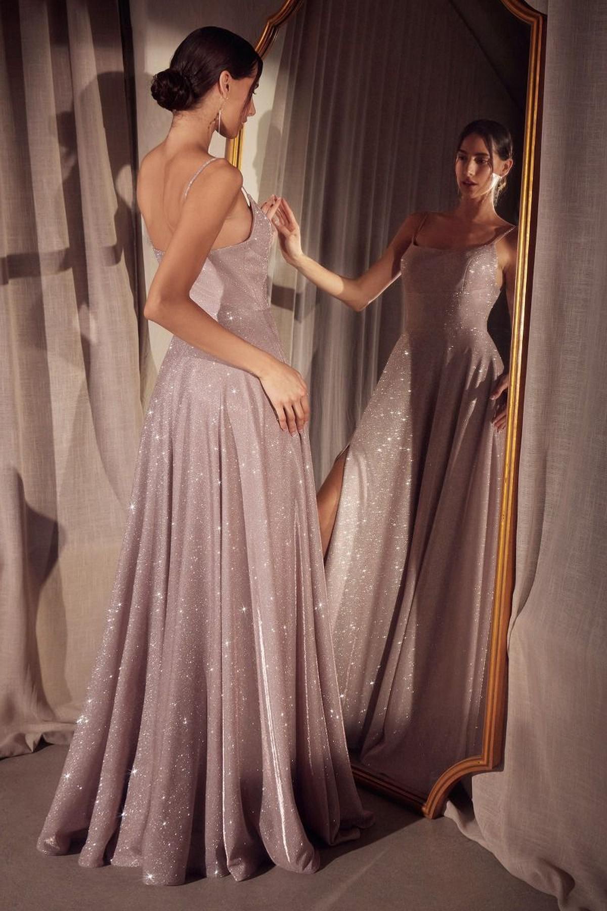 Ladivine Amoris T213 Sleeveless Spaghetti Strap A-Line Glitter Gown