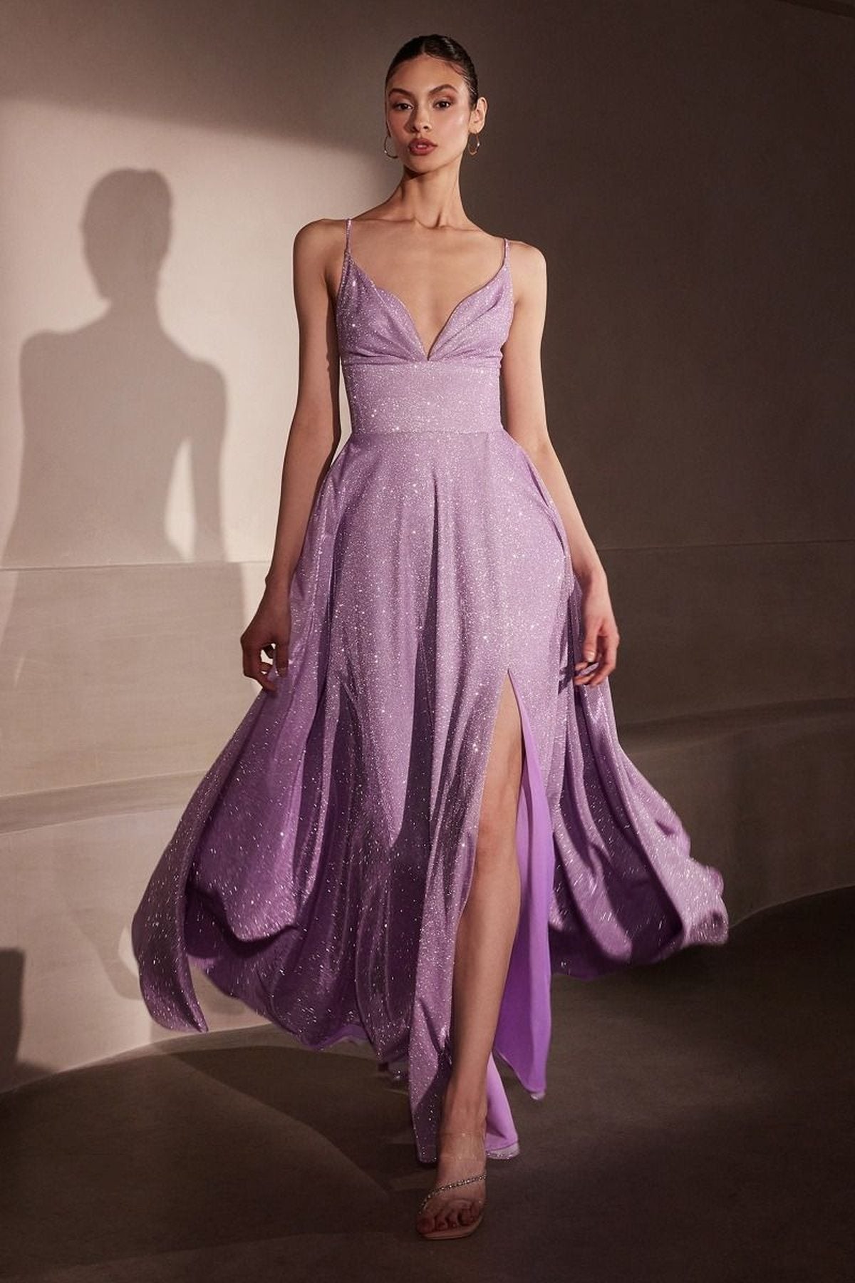 Ladivine Amoris T214 Sleeveless Spaghetti Strap A-Line Glitter Gown