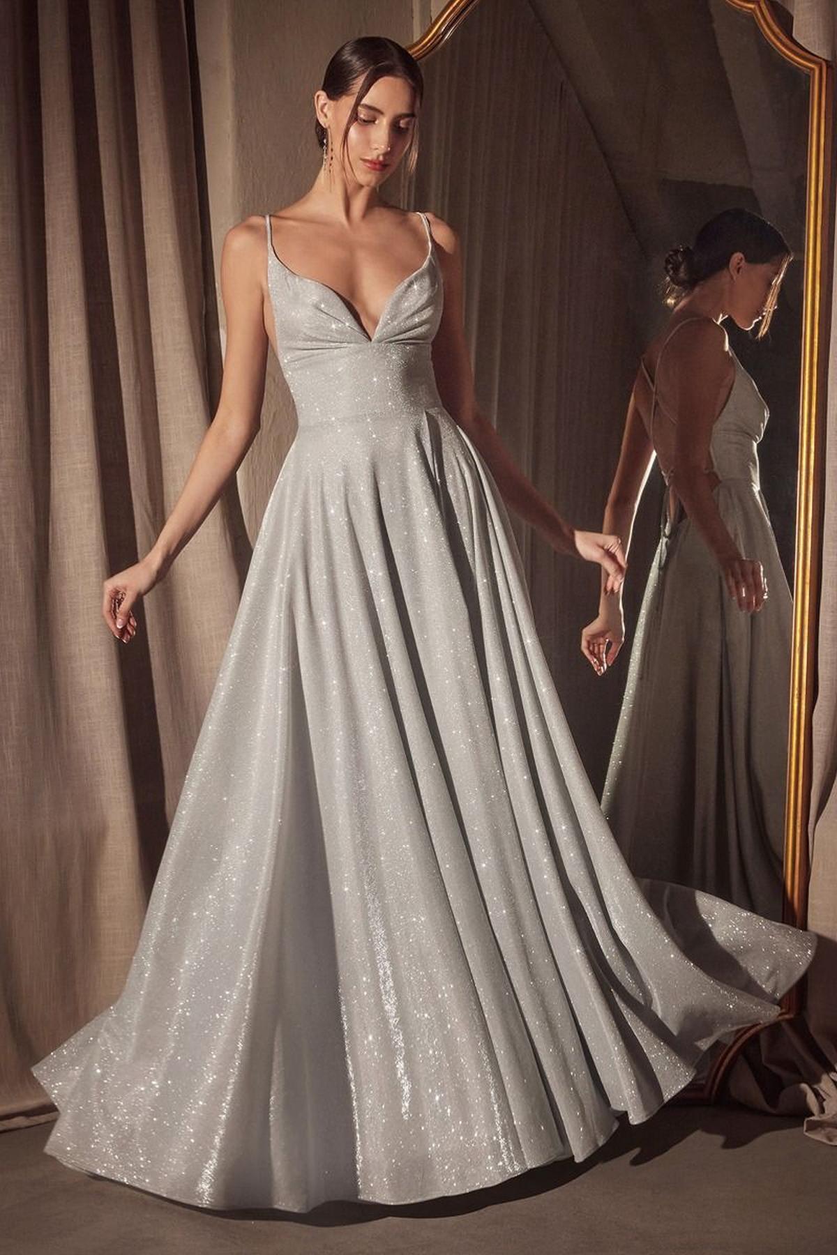 Ladivine Amoris T214 Sleeveless Spaghetti Strap A-Line Glitter Gown