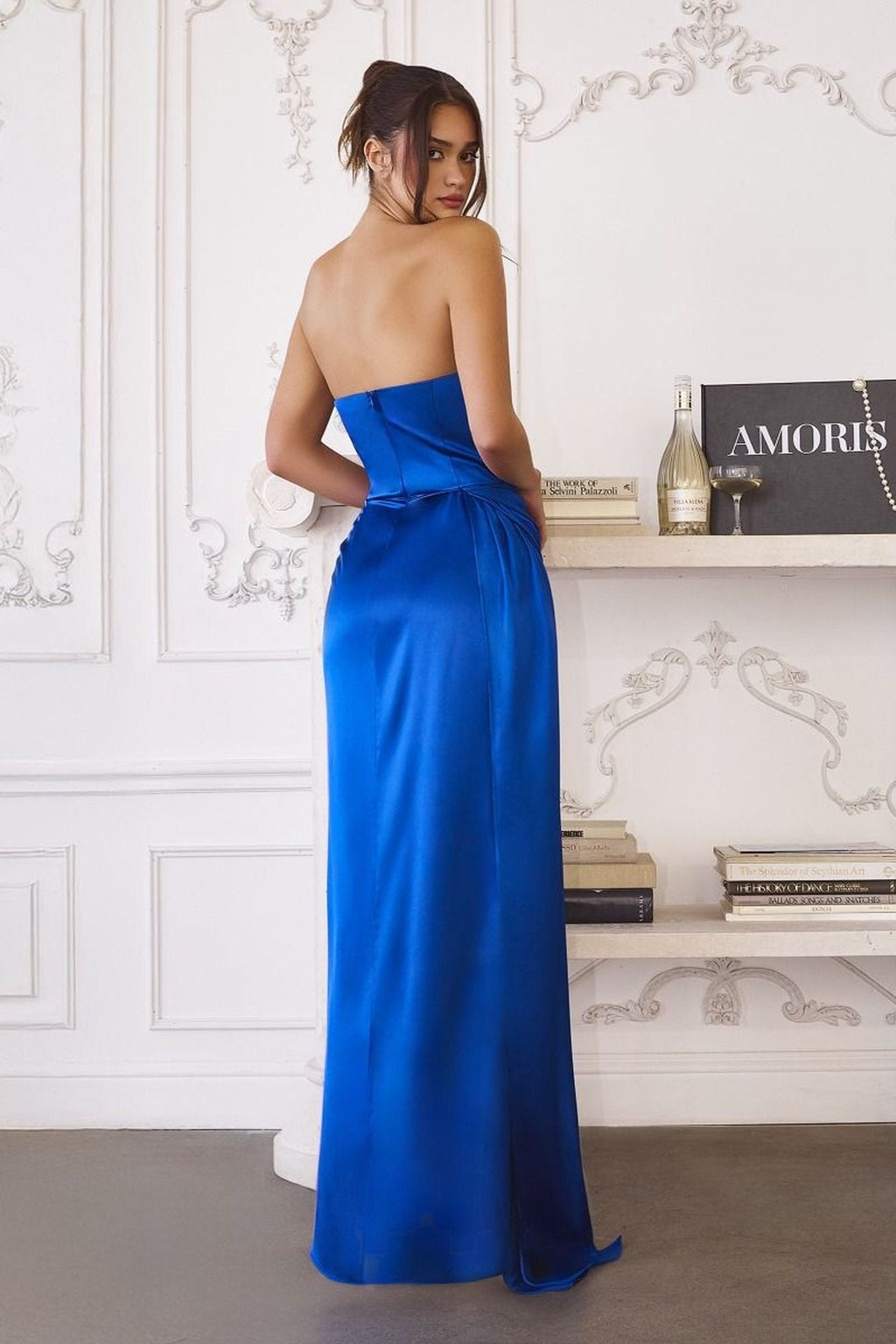 Amoris T215W Fitted Strapless Luxurious Satin Side Sash Wedding Dress