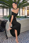 Astee T503 Off the Shoulder Halter Strap Fitted Stretch Dress