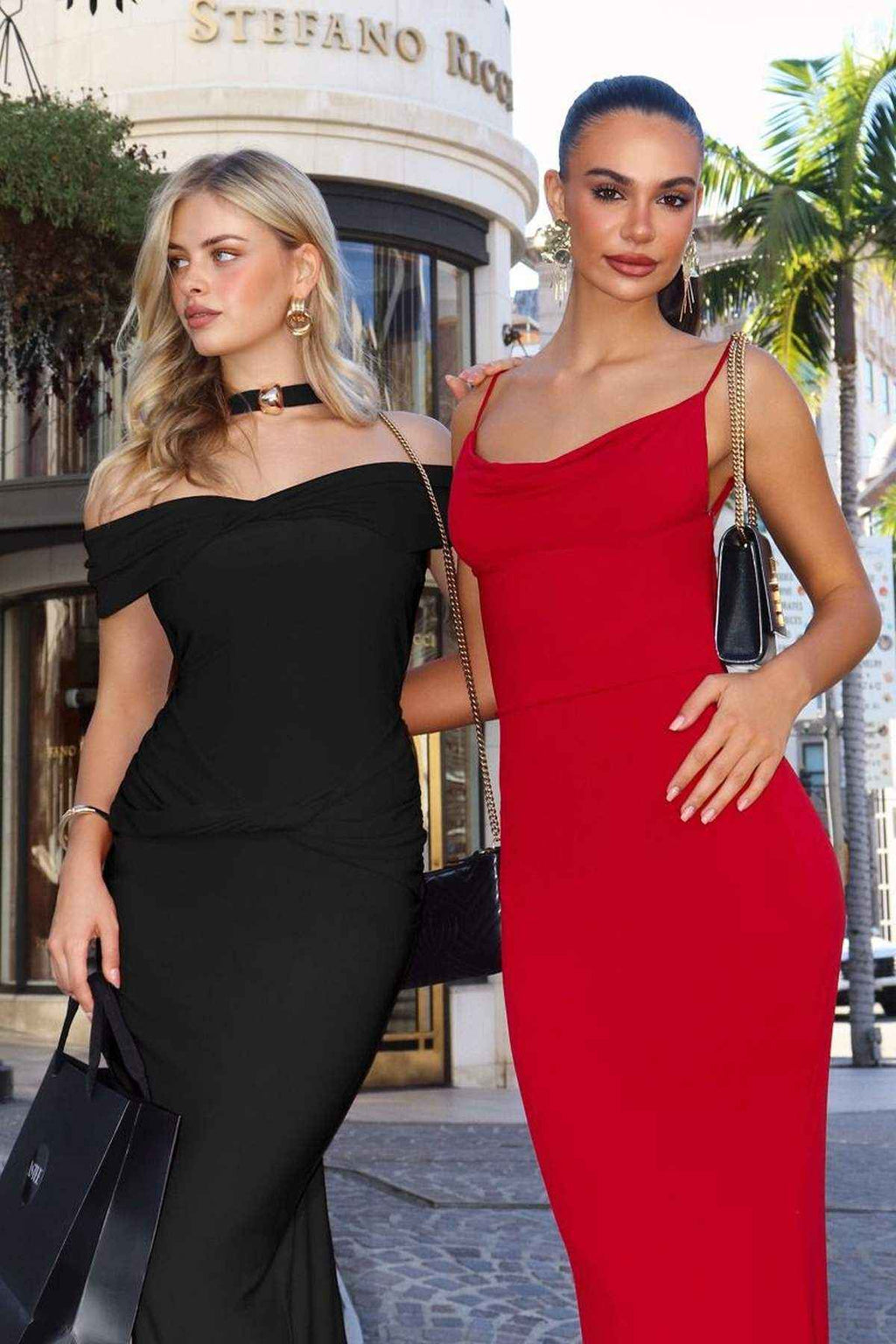 Astee T503 Off the Shoulder Halter Strap Fitted Stretch Dress