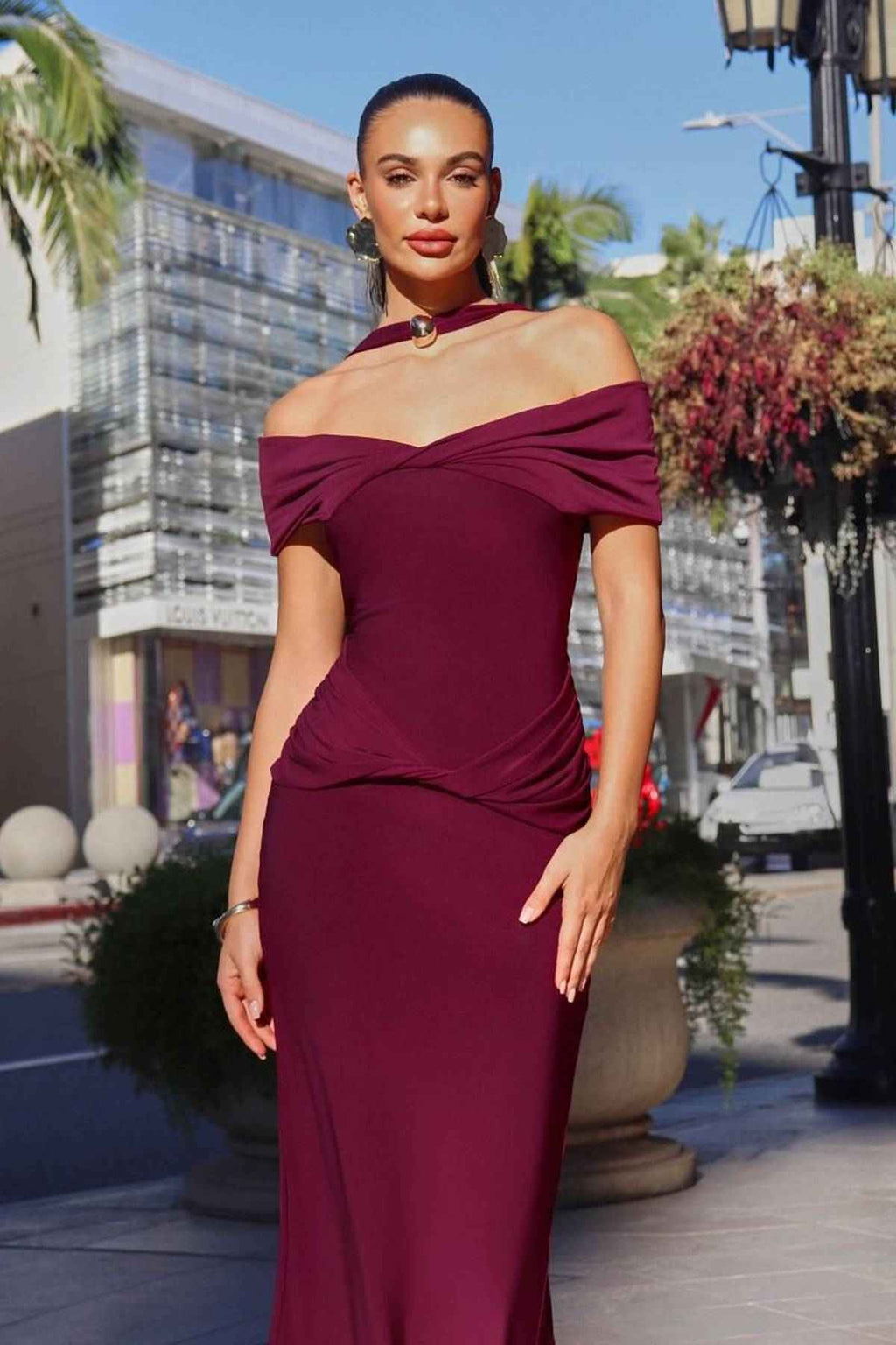 Astee T503 Off the Shoulder Halter Strap Fitted Stretch Dress