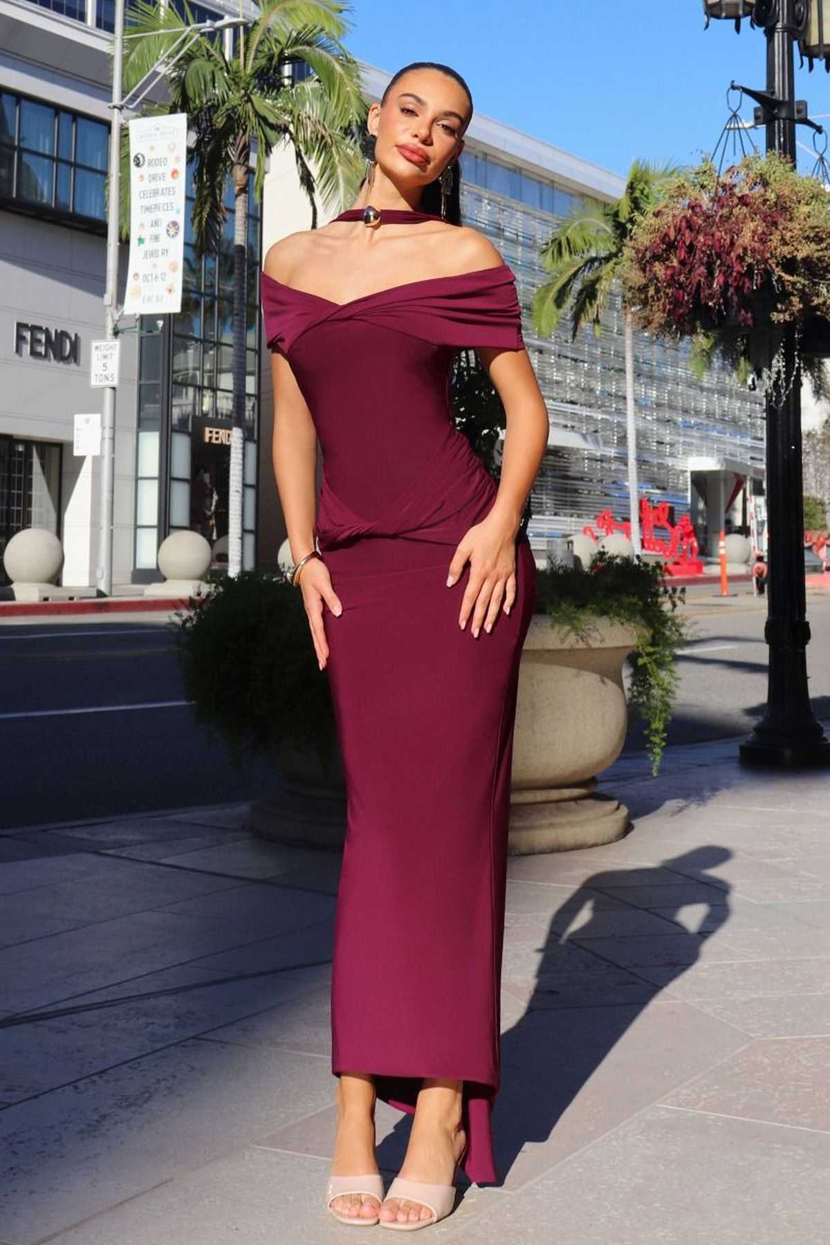 Astee T503 Off the Shoulder Halter Strap Fitted Stretch Dress