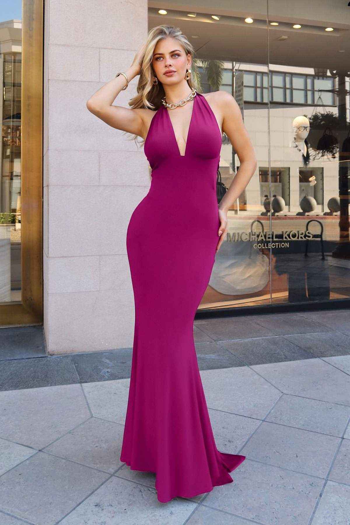 Astee T505 Sleek Halter Neck Fitted Stretch Gown