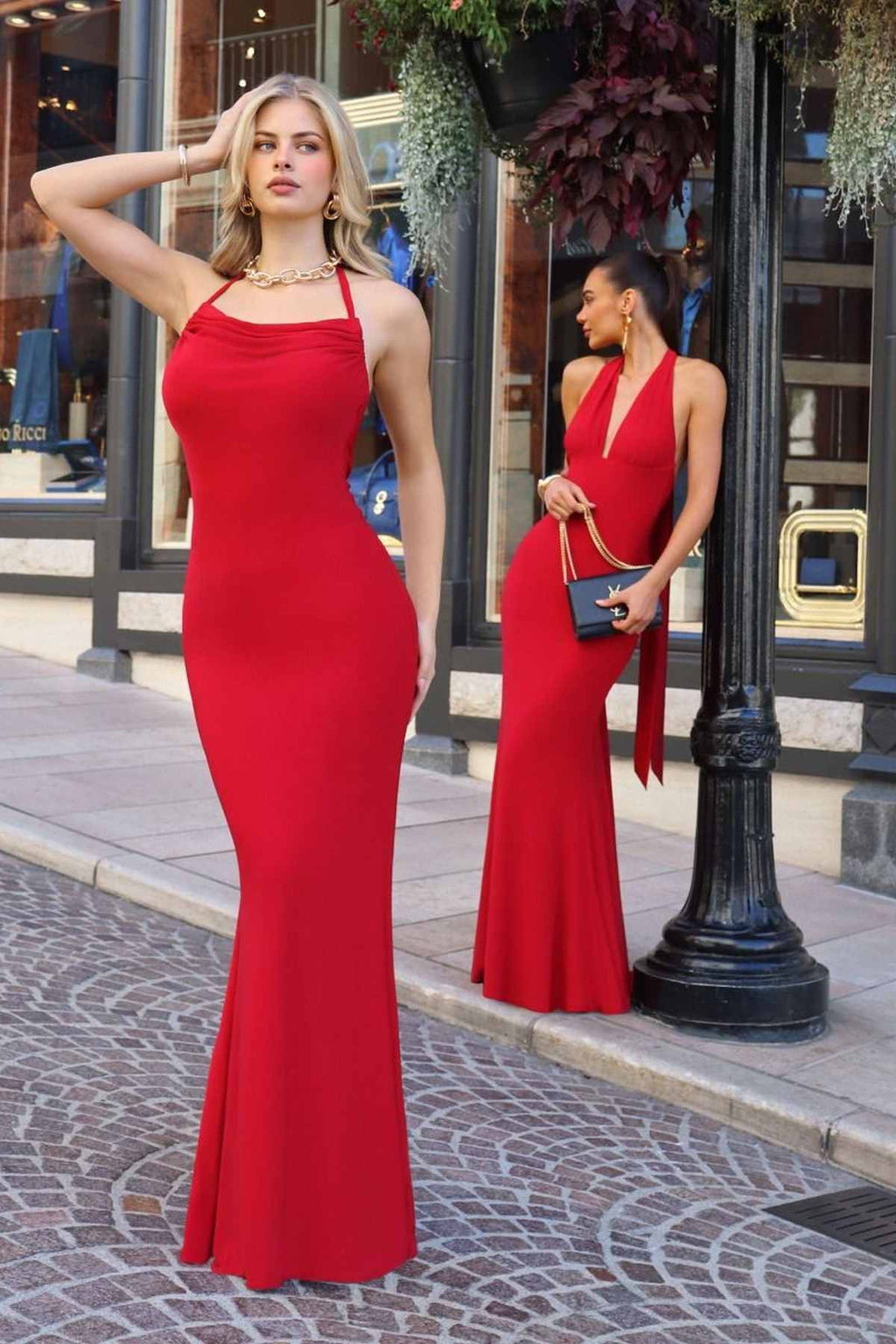 Astee T506 Multi-Way Adjustable Neckline Fitted Stretch Formal Dress
