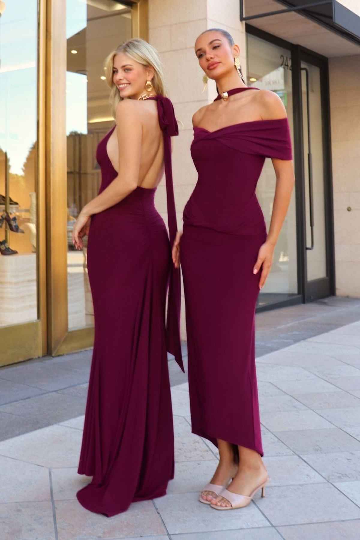 Astee T503 Off the Shoulder Halter Strap Fitted Stretch Dress