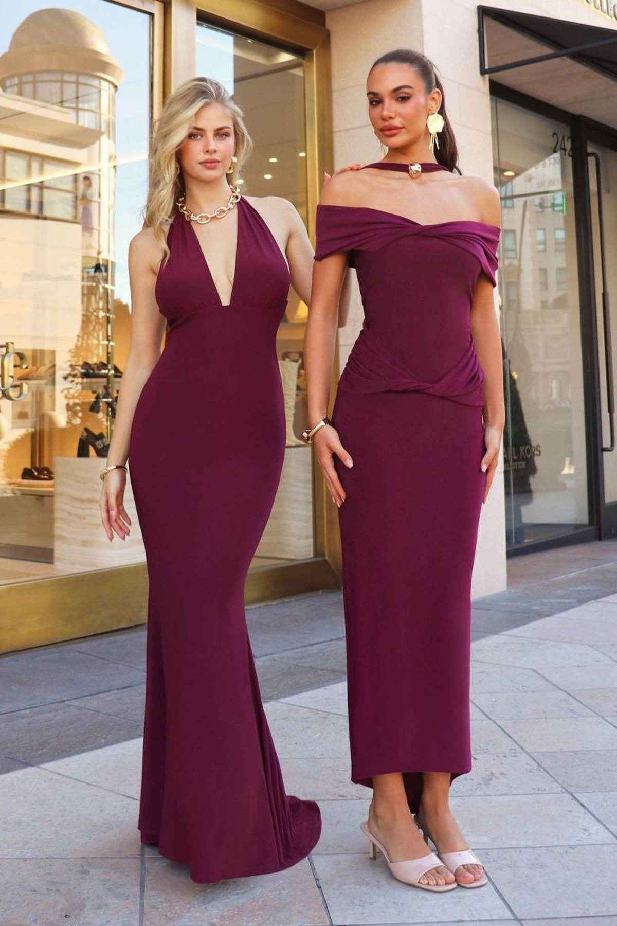 Astee T503 Off the Shoulder Halter Strap Fitted Stretch Dress
