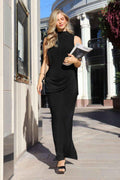 Astee T507 Sophisticated High Neckline Fitted Stretch Evening Dress