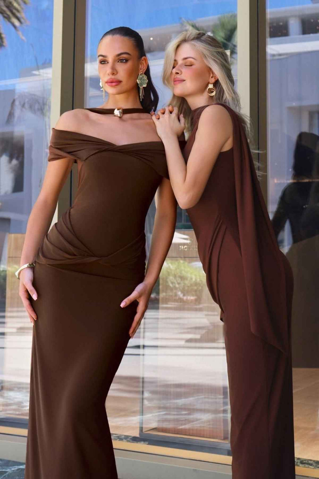 Astee T507 Sophisticated High Neckline Fitted Stretch Evening Dress